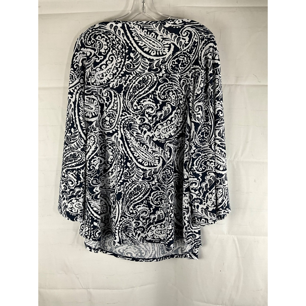 Cato Women's Paisley Print V-Neck Long Sleeve Tunic Top Blue/White L Used - Picture 5 of 6